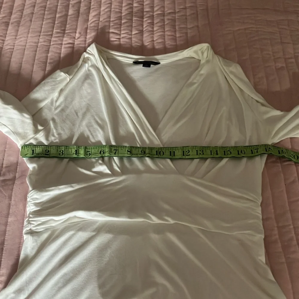 Brooks Brothers cream stretch jersey faux wrap top M - Picture 6 of 7